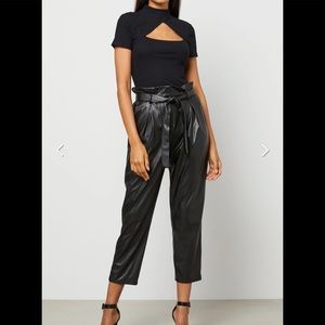 BCBGMaxazria High Waisted Faux Leather Crop Pant